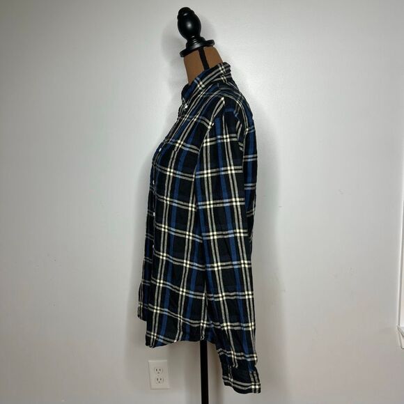 Club Monaco Black Multi Long Sleeve Plaid 100% Linen Button Up Shirt Mens Medium - Picture 9 of 14